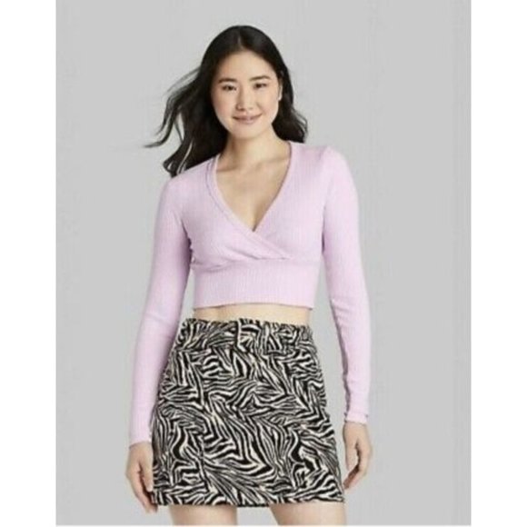 Women's Long Sleeve Cozy Tiny Top T-Shirt - Wild Fable Lavender S Small - Picture 1 of 7